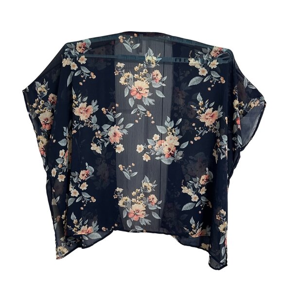 Xhilaration Navy Floral Sheer Short Kimono Cardigan XS/S Whimsigoth Dark Fairy - Picture 2 of 6